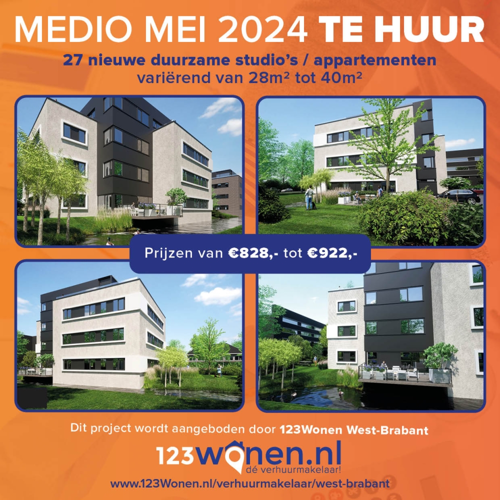 123Wonen West-Brabant biedt aan: 27 nieuwe studio's / appartementen